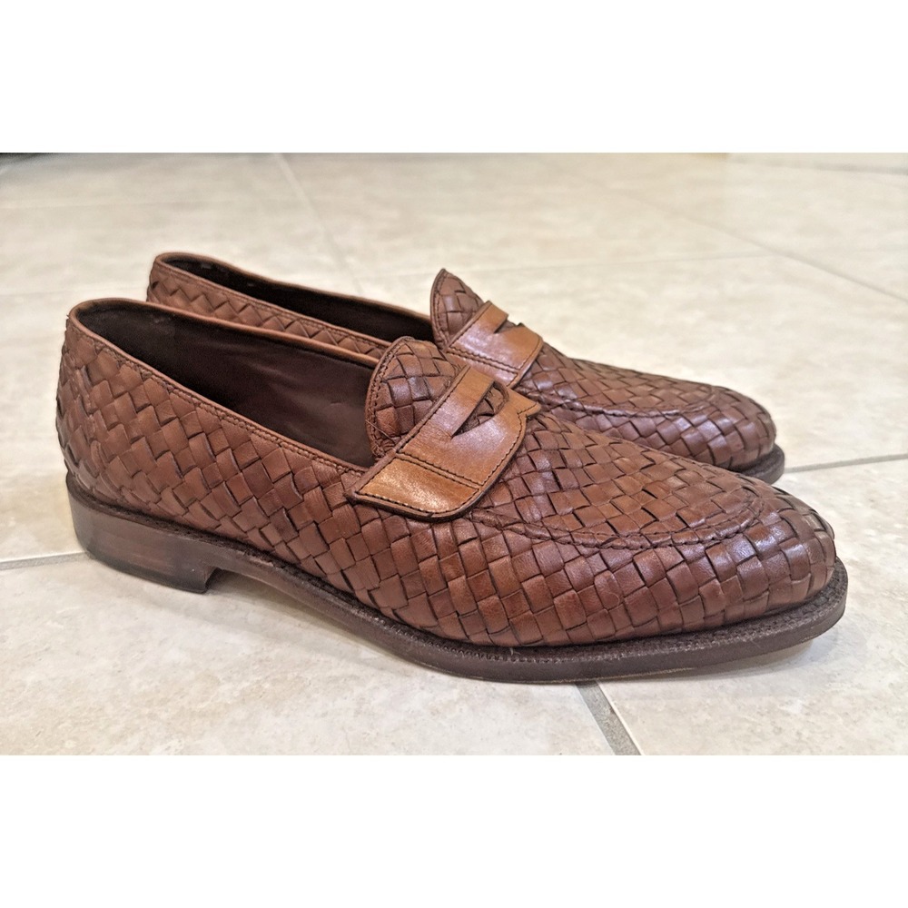 Allen Edmonds‎ Leather Woven Penny Loafers Brown Shoes 9D Career Basket Weave